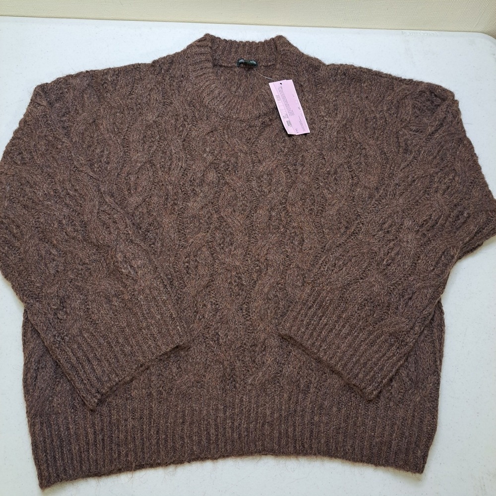 Wild Fable Womens Sweater XXS Brown NWT Cable Knit Crew Neck 1935-360